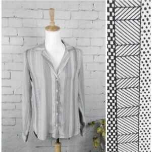 Lumiere Zentangle Striped Button Down Top Cream Small